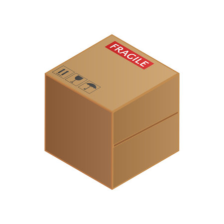 Cardboard box marked fragile realistic vector illustration isolated on white backgroundのイラスト素材