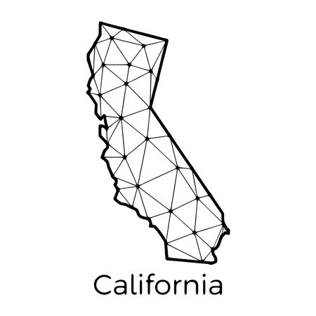 California state map polygonal illustration made of lines and dots, isolated on white background. US state low poly designのイラスト素材