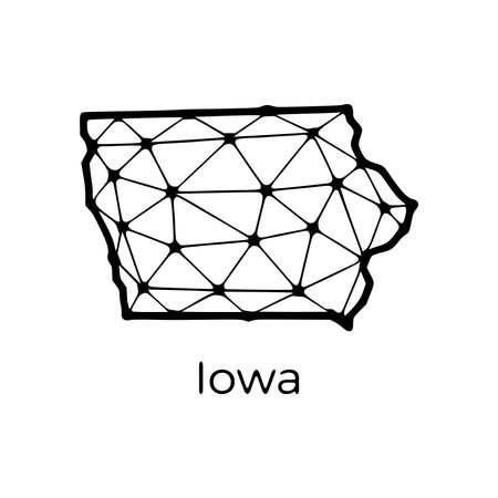 Iowa state map polygonal illustration made of lines and dots, isolated on white background. US state low poly designのイラスト素材