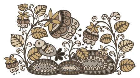 Floral background with birdのイラスト素材