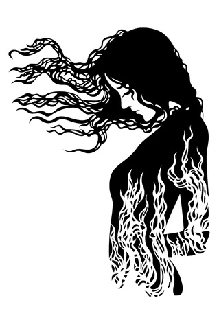 silhouette of a girl with flowing hairのイラスト素材