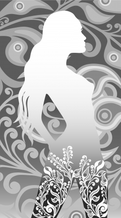 floral silhouette of a girlのイラスト素材