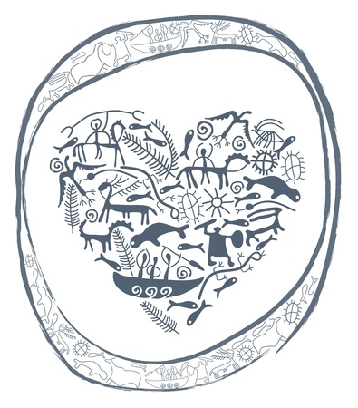 shamanic heart in ornamental circleのイラスト素材