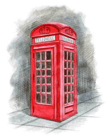 English telephone box drawn by handのイラスト素材