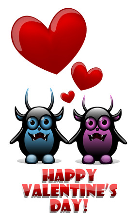 Valentine's day card with devils in loveのイラスト素材