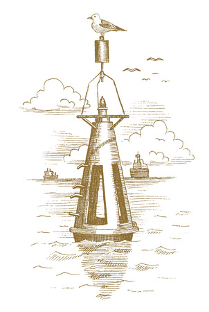 Buoy in the sea drawn by handのイラスト素材