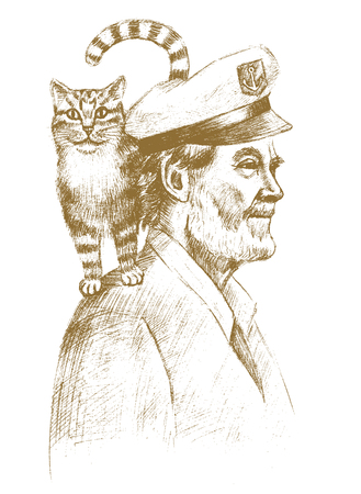 Old sailor with a catのイラスト素材