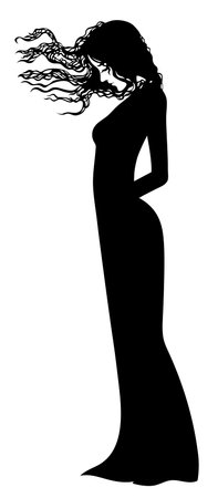Silhouette of a girl with flowing hairのイラスト素材