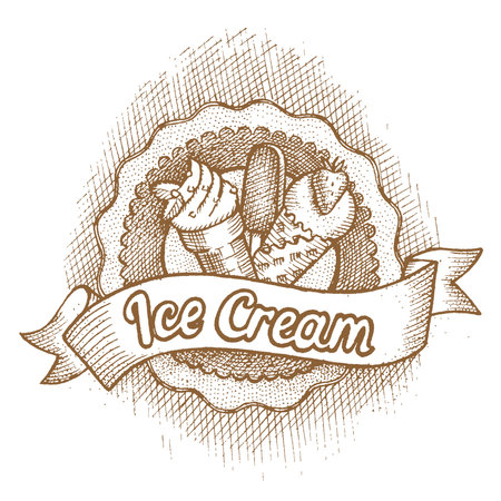 Ice cream emblem by hand drawnのイラスト素材