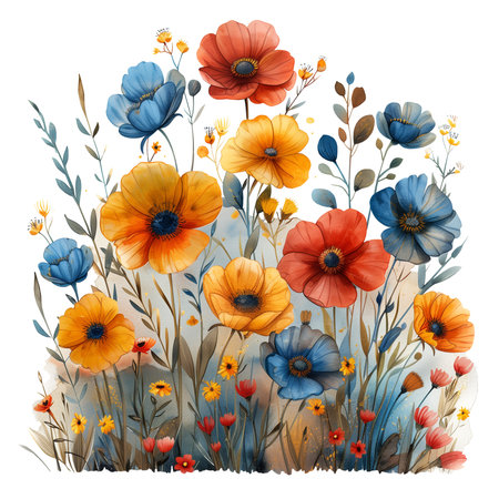 Seamless floral pattern with poppies and wildflowersの素材