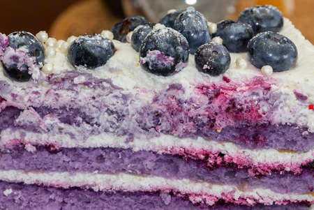 Blueberry sweet cake dessert with berries close upの写真素材