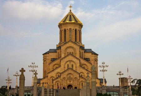 Tbilisi, Georgia - June 30, 2022: Holy Trinity Cathedral church (Tsminda Sameba)