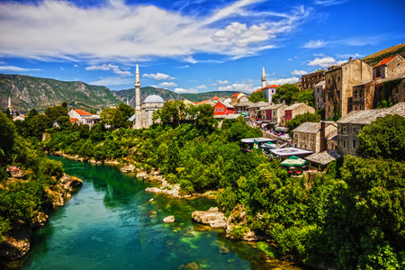 Mostar, Bosnia and Herzegovina - May 13, 2022: Mostar old town, Bosnia and Herzegovinaのeditorial素材