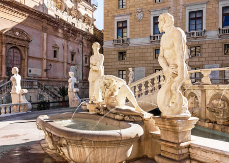 Palermo, Italy - May 30, 2022: Palermo sculptural Fontaine Pretoria, Sicily, Italyのeditorial素材
