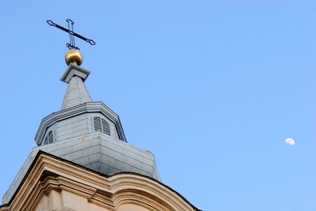 cross and moonの写真素材