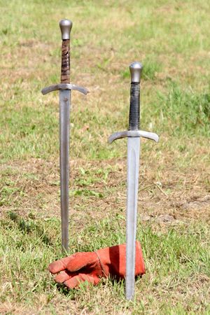 two swords and gauntletの写真素材