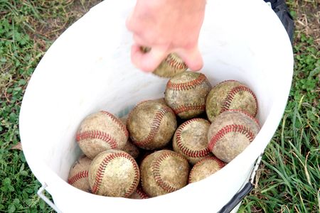 player touching ball, during trainingの写真素材