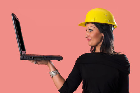 A businesswoman with laptop