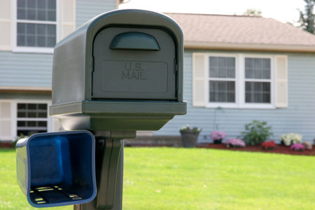 mail box in close up, background houseの写真素材