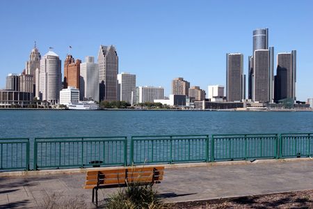 view of Detroit skyline from Windsor, Ontarioの写真素材