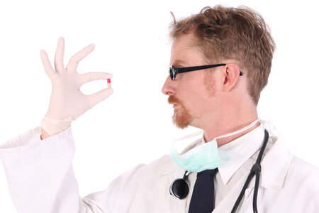doctor with tablet on white backgroundの写真素材