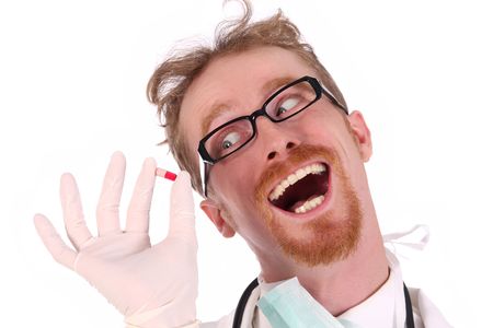 doctor with tablet on white backgroundの写真素材