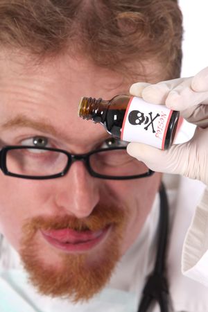 doctor with poison bottle on white backgroundの写真素材