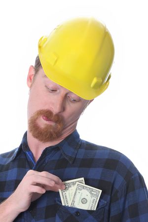 construction worker with earnings out of pocket の写真素材