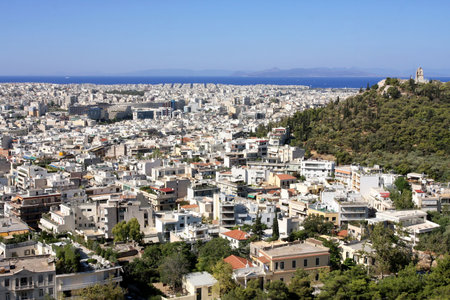 View and a shot of Athens from the Acropolis, Greeceの写真素材