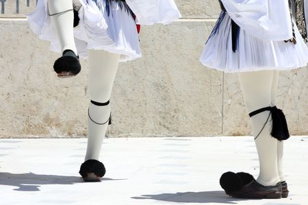 legs, ceremonial changing guard in Athens, Greeceの写真素材