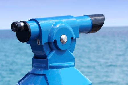 Coin operated binoculars on the pier in Costa Brava, Spainの写真素材