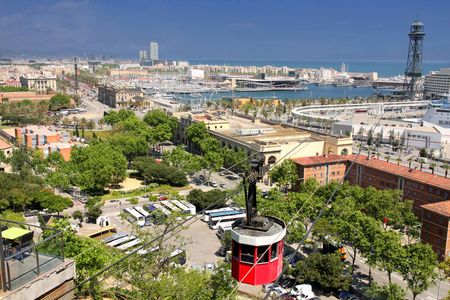 details panoramic view of Barcelona, Port Vellの写真素材