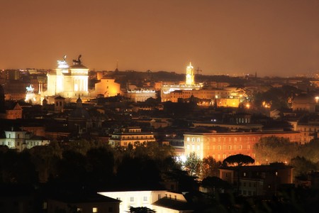 view of panorama Rome at night from Gianicolo, Italyの写真素材