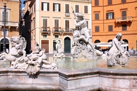 Piazza Navona, Neptune Fountain in Rome, Italy の写真素材
