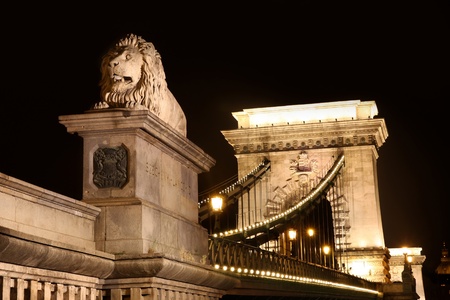 view of chain bridge in Budapest, Hungaryの写真素材