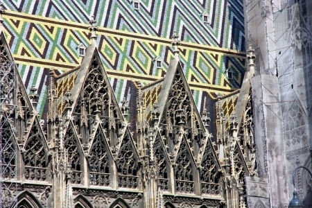 Tiles Roof of Stephansdom Cathedral in Vienna, Austria の写真素材