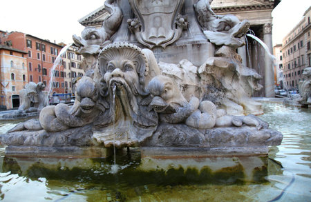 Fontana del Pantheon at the square Rotonda  in Rome, Italyの写真素材