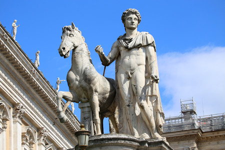 Piazza del Campidoglio - Statue of Castor at the Cordonata stairs in Rome, Italyのeditorial素材