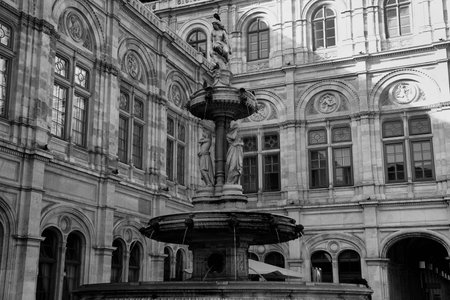 details of water fountain in front of The Vienna Opera house in Vienna, Austriaのeditorial素材