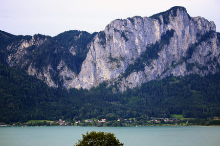 beautiful lake and mountain in Mondsee,Austriaの写真素材