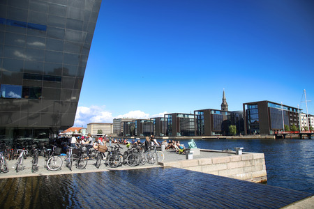 COPENHAGEN, DENMARK - AUGUST  16, 2016:  The Black Diamond, The Copenhagen Royal Library (Det Kongelige Bibliotek) is the national library of Denmark in Copenhagen, Denmark on August 16, 2016.のeditorial素材
