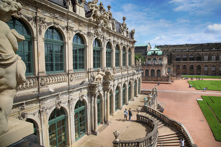 DRESDEN, GERMANY â AUGUST 13, 2016: Tourists walk and visit Dresdner Zwinger, rebuilt after the second world war, the palace is now the most visited monument  in Dresden, Germany on August 13, 2016.のeditorial素材