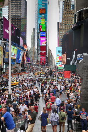 New York, USA â August 20, 2018: Crowded with many people walking Times Square with huge number of LED signs, is a symbol of New York City in Manhattan, New York, USAのeditorial素材