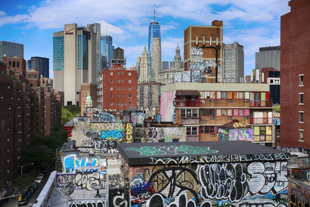 New York, USA â August 23, 2018: Mural art at on Manhattan Buildings in southern Manhattan, New York, Street themed mural is art's many places in New York are famous for their murales.のeditorial素材