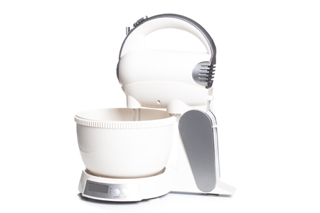 Opened white stand mixer isolated on a white background..の写真素材