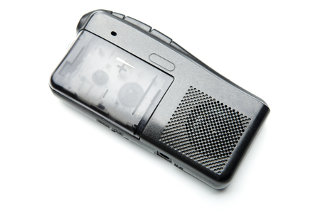 Analog dictaphone isolated on whiteの写真素材
