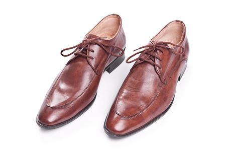 Men Brown elegance Shoes isolated on white backgroundの写真素材