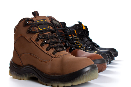 Work Boots isolated on whiteの写真素材