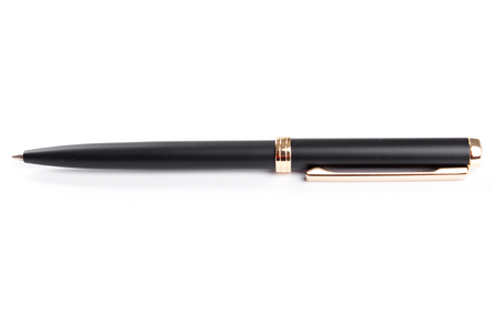 Black luxury pen mockup isolated on a white background. Nice pen for expensive design presentation. Mock up of dark pen on the white. Perfect way to show the corporate identity. Drawing and writing..の写真素材
