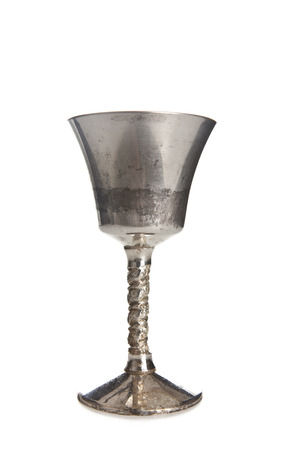 vintage silver plated goblets isolated on whiteの写真素材